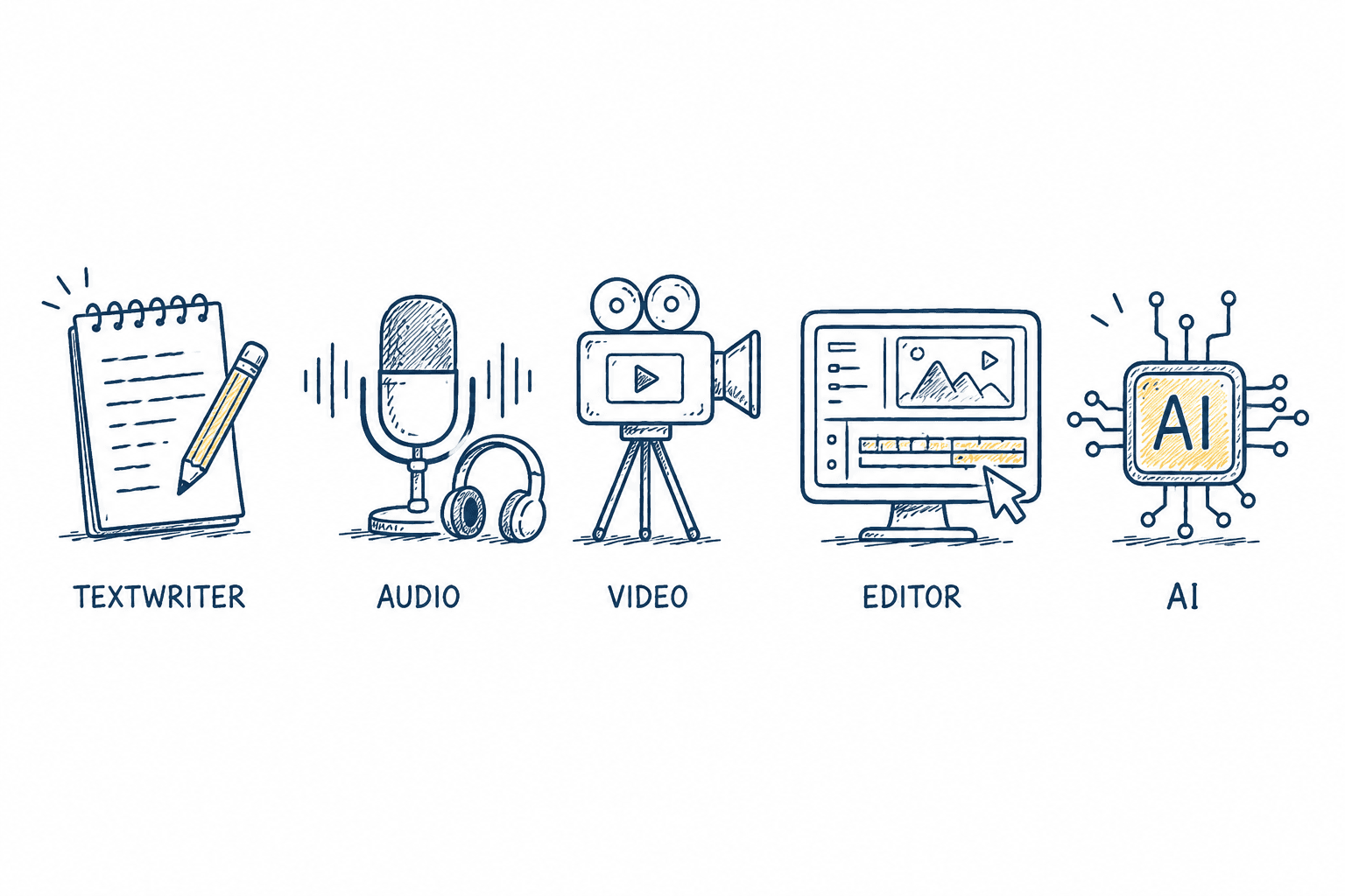 Hand-drawn AI video, audio, writing and editor tools