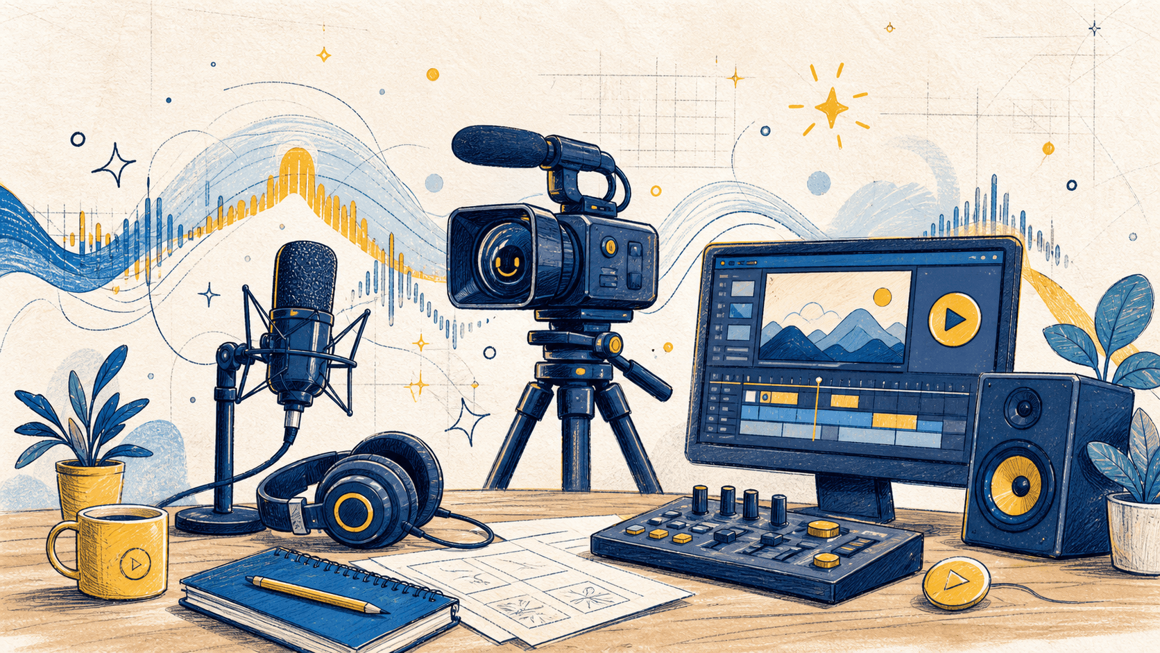 Ilustracija AI video i audio produkcije